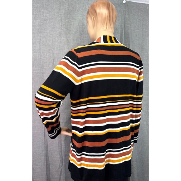 Ruby Rd. Woman Size 1X Open Cardigan Black Brown Yellow Stripe Pockets - Picture 7 of 11